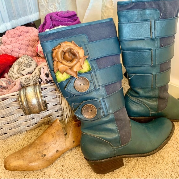 Anthro MATIKO Blue Leather Boots - Picture 13 of 13